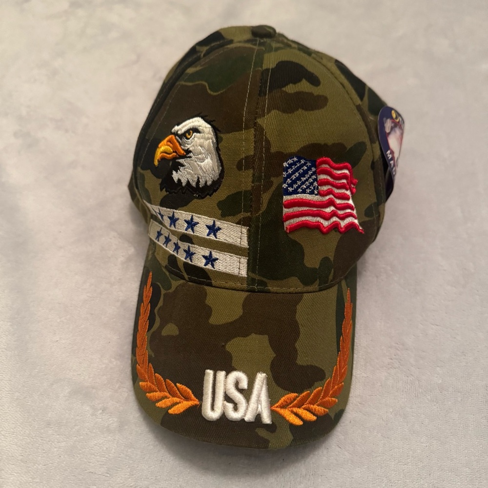 Patriotic USA Camo Hat Embroidered Eagle American Flag Baseball‎ Cap Adjustable